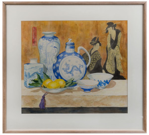 JOANNE SCHLUTER (Australia), Lemons with Geisha, watercolour, signed lower right "J. Schluter", title label verso, 50 x 56cm