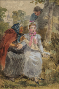 JOHN ABSOLON (1843-1879), A glimpse of the future, watercolour, signed lower left "John Absolon", title label verso, ​25 x 16cm