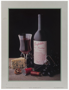 An original photograph by Ralph Judd featuring a bottle of 1972 Grange Hermitage, mounted and intended for point-of-sale advertising, circa 1980. Overall 60 x 45cm.