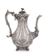 A PRESENTATION SILVER TEA & COFFEE SERVICE - FROM THE ESTATE OF JAMES SERVICE (1823 - 1899), 12th PREMIER OF VICTORIA : An ornate five-piece service by Martin Hall & Co (Sheffield, 1860; additionally marked for the importers, Kilpatrick & Co of Queen Stre - 2