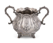 A PRESENTATION SILVER TEA & COFFEE SERVICE - FROM THE ESTATE OF JAMES SERVICE (1823 - 1899), 12th PREMIER OF VICTORIA : An ornate five-piece service by Martin Hall & Co (Sheffield, 1860; additionally marked for the importers, Kilpatrick & Co of Queen Stre - 4