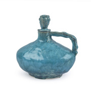 JOLIFFE rare pottery wine jug with stopper, incised "WINE BOTTLE, Hand Built By Joliffe, F.E.C. VIC. 1940", 22cm high, 21cm wide