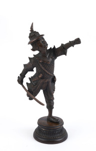 A Burmese bronze statue of General Maha Bandula Pegu, circa 1920, finely cast depicting the General in ceremonial armour, with original wooden plinth, 24.5cm high. Note: Maha Bandula (1782-1825) was the commander-in -chief of the Royal Burmese Armed Forc
