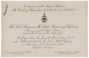 OFFICIAL INVITATIONS, ETC: A collection of invitations, seating cards, Christmas cards, etc., mainly endorsed for Sir Joseph & Lady Cook, including July 1919 invitation to meet Lady Helen Munro Ferguson (wife of the Governor-General & founder of the Austr
