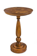 A New Zealand specimen wood circular occasional table, early to mid 20th century, pokerwork inscription on underside "Sovereign Native Woods New Zealand, Totara Knot Centre", ​49cm high, 31cm diameter