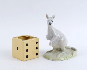 WEMBLEY WARE dice ashtray and a kangaroo statue, (2 items), circular factory mark to dice, ​the kangaroo 17.5cm high