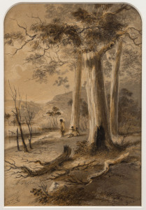 SAMUEL THOMAS GILL (Britain, Australia, 1818-1880) A suite of five (5) paintings depicting an Australian homestead and landscapes c1842-46 watercolours with ink and wash, some with white highlight, all initialled in ink “S.T.G.” and titled in ink or penc