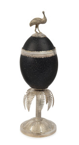 WILLIAM EDWARDS (attributed) Colonial Australian silver mounted emu egg with emu finial and fern base, 19th century, 29.5cm high.