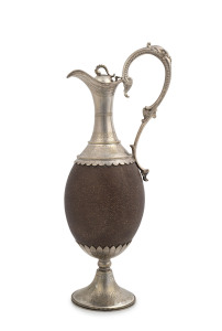 EDWARD FISCHER (attributed) Colonial Australian silver mounted emu egg ewer, Geelong, Victoria, 19th century, 30.5cm high. PROVENANCE: The Ed Clark Collection Melbourne