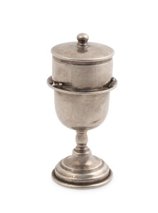 An Australian silver anointing cup with cover and bayonet fitted top, stamped "Stg. Silver", 10.5cm high, 132 grams