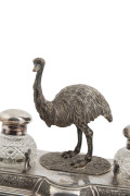 An attractive silver plated desk set adorned with emu and crystal ink bottles, made in Sheffield, England, 19th century, 21cm high, 32cm wide, 20cm deep - 3