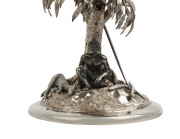 CHRISTIAN LUDWIG QVIST: A stunning pair of Australian silver mounted emu egg urns adorned with Aboriginal figures seated in strikingly natural poses with weapons and tools, kangaroos and an emu. A tour-de-force of Colonial silversmithing, museum quality. - 2