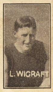 1926 Cain's Sweets "Collingwood and Fitzroy Footballers" [6/36], comprising No.3 T.Corrigan, No.4 G.Hellwig, No.9 H.Jenkin, No.12 G.Gordon, No.14 E.Elliott & No.15 L.Wigraft. Fair/G condition. Rare.