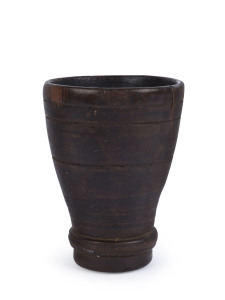 An early and primitive Colonial Australian beaker most likely convict made, hand hewn and turned cedar, early 19th century, ​15cm high, 11.5cm diameter