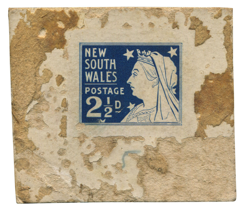 JOSEPH COOK, POSTMASTER GENERAL OF NEW SOUTH WALES, 1894 - 1898 1897-99 Jubilee Imperforate Die Proof 2½d in Deep Blue on thin card (48x43mm), similar to the issued colour. The stamp's designer David Henry Souter was a leading exponent of Art Nouveau in