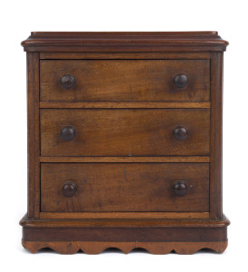 A apprentice chest of three drawers, cedar and huon pine with red pine secondary timbers, South Australian origin, 19th century, ​30cm high, 29cm wide, 24cm deep