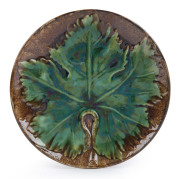 McHUGH rare pottery leaf plate, incised "McHugh, Tasmania", ​24.5cm diameter