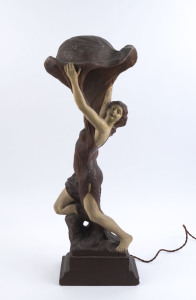 GUSTAV PILLIG figural lamp, painted chalk ware, signed "G. Pillig", 88cm high