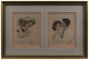 D.R. DUNDAS & THELMA DUNDAS, "Love Lyrics" & "His First Love", small watercolours, dated 15/4/1915, (appear to be artwork for postcards),