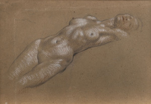 JANET AGNES CUMBRAE-STEWART (1883-1960) Attrib., Female Nude reclining, circa 1915, pencil & crayon on hand-made paper, 25 x 36cm.