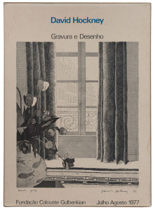 DAVID HOCKNEY, "Gravura e Desenho", original poster for the July/August 1977 exhibition at the Calouste Gulbenkian Museum in Lisbon, Portugal, laid down on thick card, ​68 x 48cm.