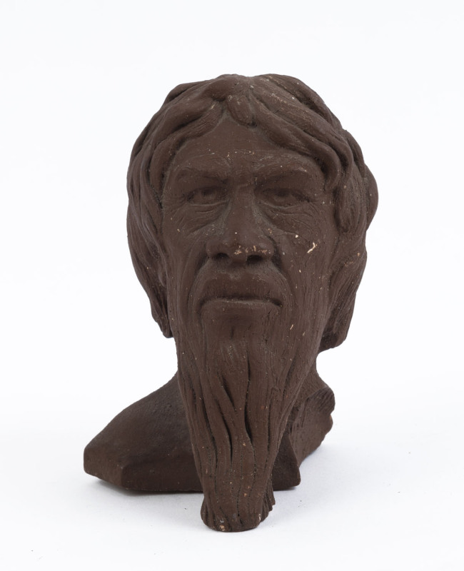 HAROLD ENGLISH bust of an Aboriginal man, painted chalk ware, signed "Harold English, 1969", ​15cm high