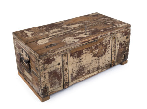 An ammunition box, painted timber with iron strapping and handles, 19th century, ​20cm high, 50cm wide, 25cm deep