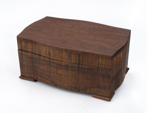 An Australian workbox made from slabs of fiddleback blackwood with lift out tray, 20th century, ​14cm high, 29.5cm wide, 19cm wide
