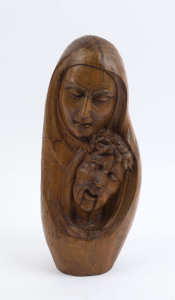 EVA SCHUBERT Mary and Jesus sculpture, carved wood, signed "E. Schubert", 40cm high