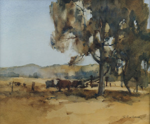 KATHLYN MARGARET BALLARD (b.1929), Cattle grazing under the gumtrees, watercolour,