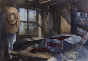 ANTHONY A. PROUT (New Zealand, Europe, Australia, 1946-), Red Hill Cherries, watercolour, signed lower right,