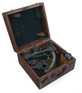 An antique sextant in mahogany box, mid 19th century, ​the box 22cm wide