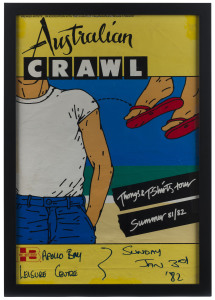 AUSTRALIAN CRAWL "Thongs & T-Shirts Tour 1981/82" poster, completed in felt-pen for the Apolooa Bay Leisure Centre, Sunday Jan.3rd 1982. Framed & glazed, overall 75 x 52cm.