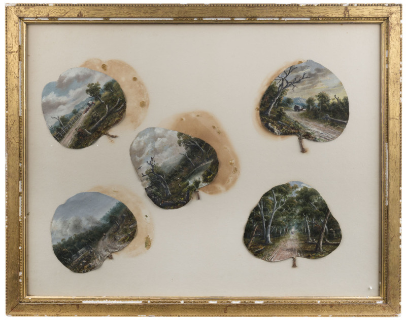 ALFRED WILLIAM EUSTACE (1820-1907), impressive collection of ten hand-painted gum leaves housed in two frames, each leaf approximately 14 x 15cm, frames 51 x 62cm each overall