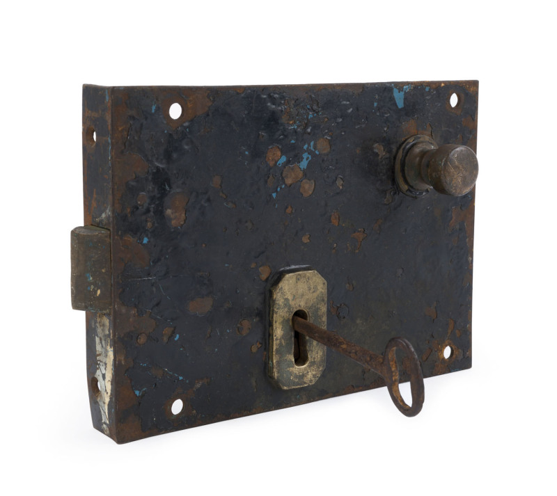 PENTRIDGE PRISON original cell door lock with key, circa 1852, working order, ​25.5 x 18cm