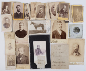 CARTES-DE-VISITE accumulation from various Australian studios, several portrait cards, a glass side, a cut-down postcard of Phar Lap, an original autograph of Lord Melbourne (on piece), etc. (qty.).