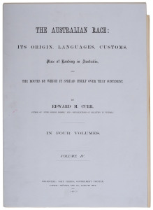 "The Australian Race - It's Origin, Languages, Customs" - Volume IV - "Comparative Vocabulary"; elephant-sized folio being a 45 page gazette of comparative Aboriginal languages, plus a large folding colour map of Australia, annotated to show locations whe