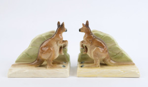 A pair of Australian ceramic kangaroo bookends, early to mid 20th century, ​14cm high, 16cm wide