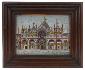 An Italian micro-mosaic panel of the Basilica San Marco in Venice, 19th century, original framing, panel 20 x 26cm, 30.5 x 36cm overall