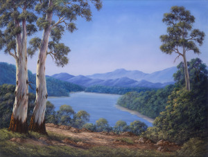 PAT DELANTY (Australian), landscape, oil on silk, signed lower left "Pat Delanty", ​50 x 66cm