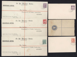 JOSEPH COOK, POSTMASTER GENERAL OF NEW SOUTH WALES, 1894 - 1898 U.P.U. Postal Stationery samples, unused or with 'SPECIMEN' overprints including New South Wales Official Envelopes 1d (4) & 2d (3) and 1d Postal Cards (4) with concentric oval 'GPO' or 'NSW