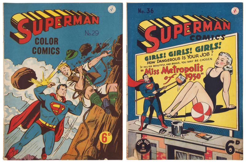 COMICS - SUPERMAN (Australian Issue): bundle of earlier issues comprising #22-23, 27-29, 36-43, 45-58, 60-68, priced at 6d or 8d (from issue #46), condition variable, but generally most presentable, published by Colour Comics Pty Ltd /K.G. Murray Publishi