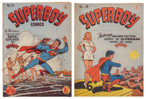 COMICS - SUPERBOY (Australian Issue): bundle of earlier issues comprising #7, 9-10, 12-23, 25-29, 33-44, 47-48, 50-51, foxing on earlier issues, nonetheless presentable condition overall, K.G. Murray Publishing Co (Sydney). (35)