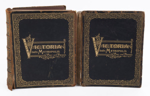 "Victoria and its Metropolis - Past and Present" [McCarron, Bird & Co, Melbourne, 1888.] in two volumes, Vol.1 594pp missing spine and back cover, Vol.2, 822pp with bindings split at front, the covers intact; 258 illustrations in black & white plus fold-o