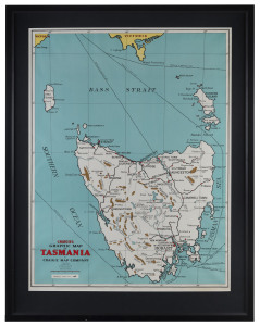 CRAIGIE'S GRAPHIC MAP OF TASMANIA, by Craigie Map Company, Sydney, circa 1960, framed & glazed, overall 107 x 90cm.