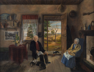 ARTIST UNKNOWN (Australian School, 19th Century), interior scene, oil on canvas, period gilt frame, ​71 x 91cm