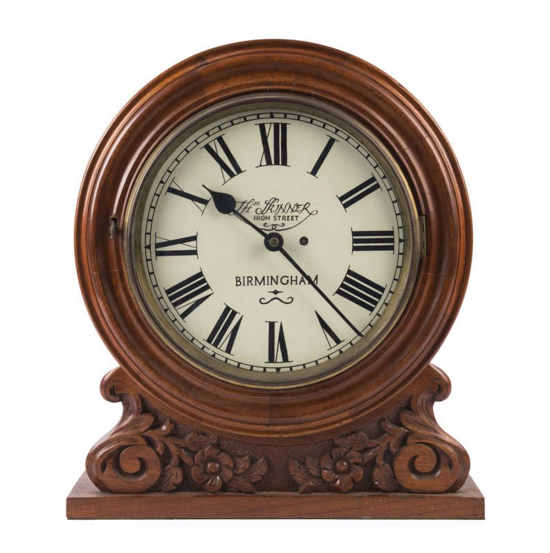 NORTH ADELAIDE POST OFFICE antique mantel/wall clock, single train fusee movement with ornate carved Australian cedar case, dial marked "Thos. Skinner, High Street, Birmingham", with paper label verso, 19th century, 63cm high