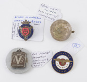 An interesting group of four badges, comprising "Volunteered for Active Service Medically Unfit" (1918/19), WW2 Australian Service "VOLUNTEERED" Exemption badge (medically unfit), Volunteer Observer Air Observers Corps, St.Andrews Association WAR WORK PAR