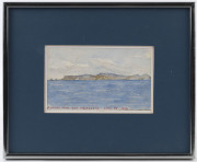 A JOURNEY ON BOARD THE "MELBOURNE": A group of small watercolour paintings; one titled "Our first view of the African Ranges, April 3rd 1886, ship Melbourne"; another "St Helena, from ship Melbourne, April 22, 1886", another titled verso "At the Western I - 6