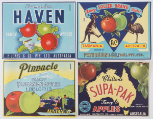 FRUIT BOX LABELS: A similar collection of colourful labels, circa 1930s for apples, pears and citrus fruits, including  for C. Geo. Kellaway & Sons, H. Jones & Co., W.D. Peacock & Co., B.P. Atkinson & Son, Melba, Producers Co-Operative, Paterson & Co., et